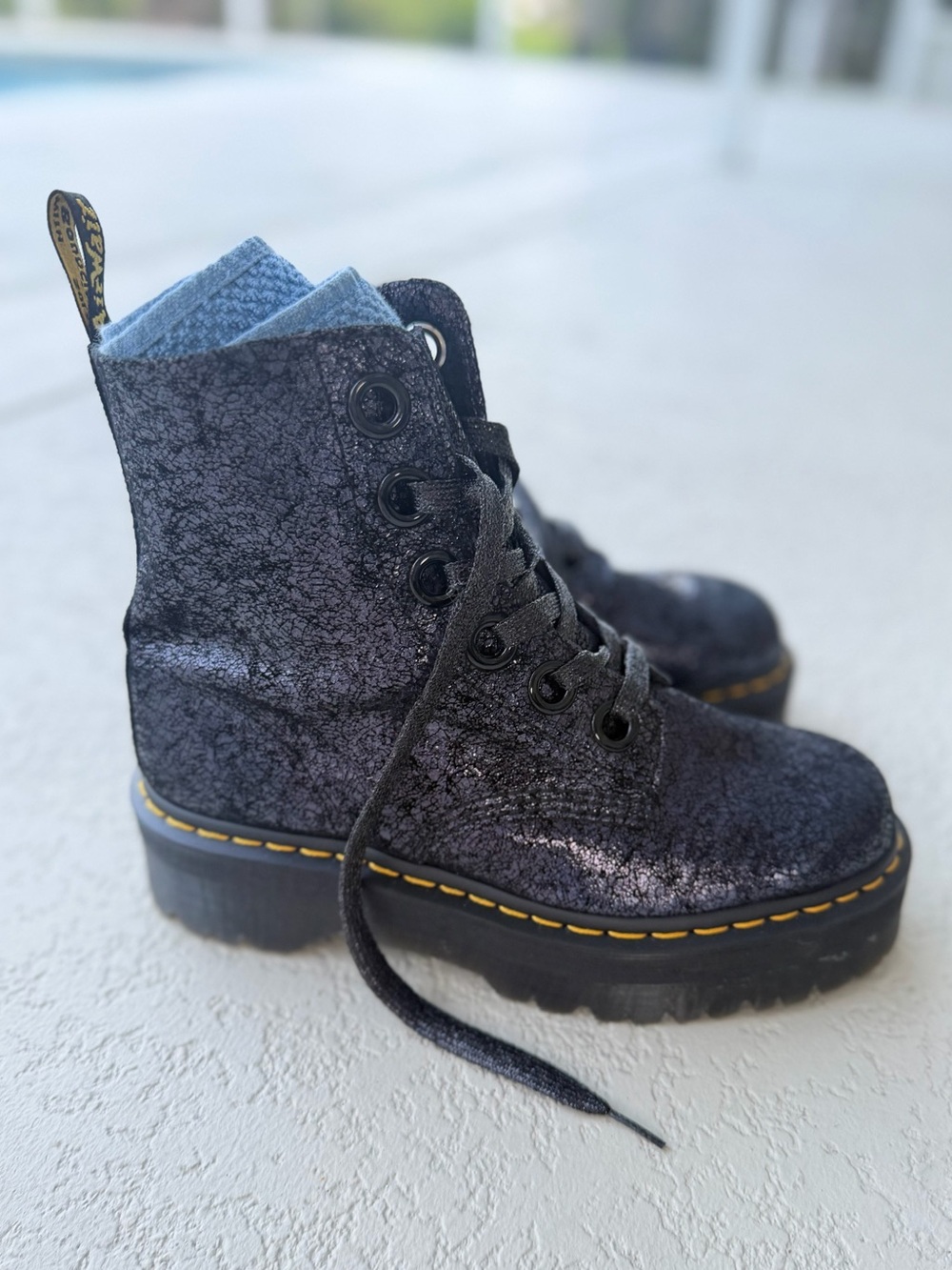 Dr. Martens Molly Platform Boots in Black Iridescent Crackle Leather Finish - Picture 6 of 6